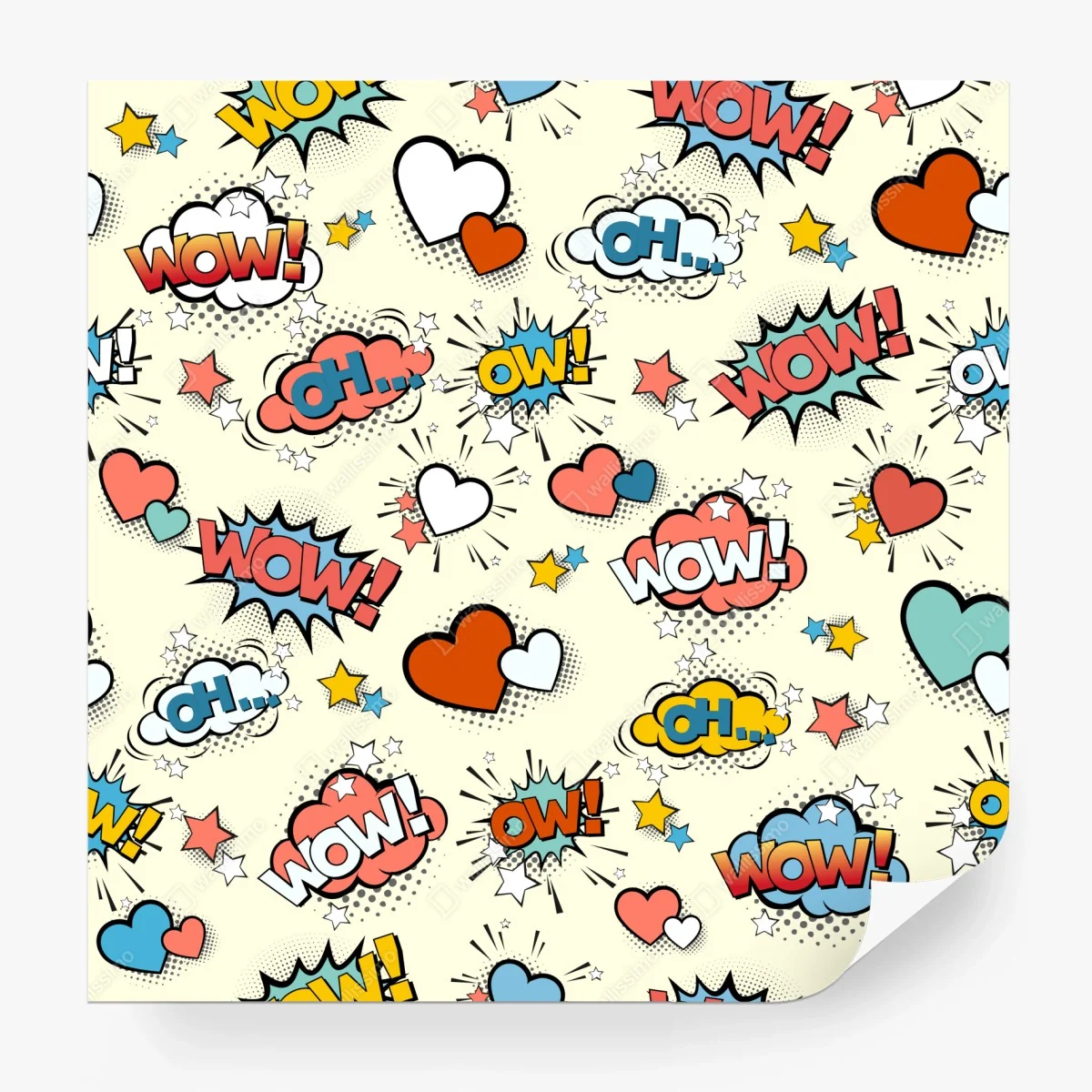 Wall mural pop art comic hearts and speech bubbles • Wallissimo® Wall mural pop art comic hearts and speech bubbles • Wallissimo®