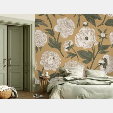Wall mural vintage peony botanical pattern • Wallissimo®