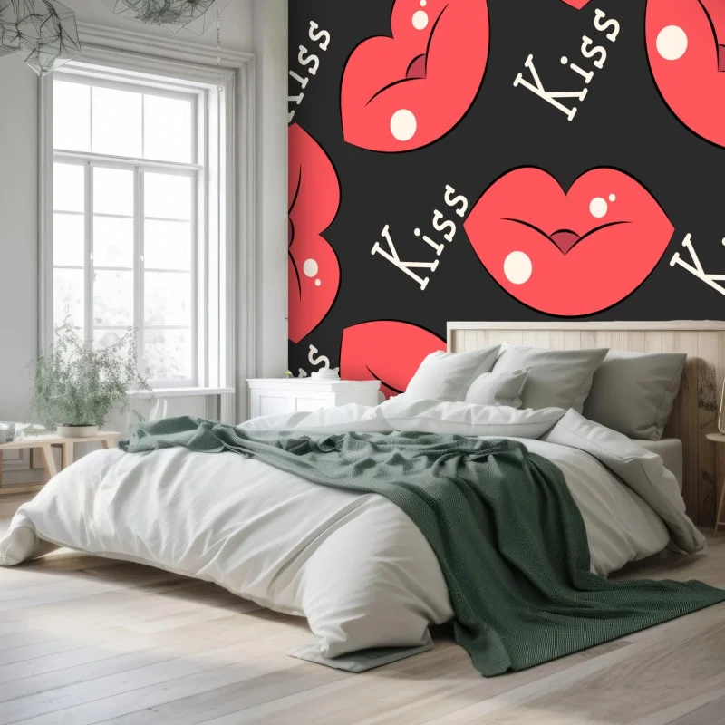 Wall mural playful pink lips pattern