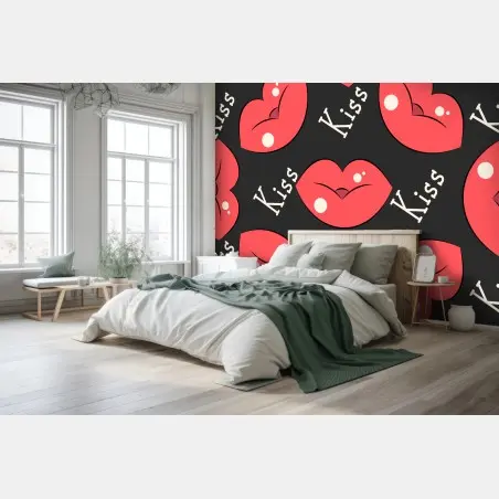 Wall mural playful pink lips pattern • Wallissimo®