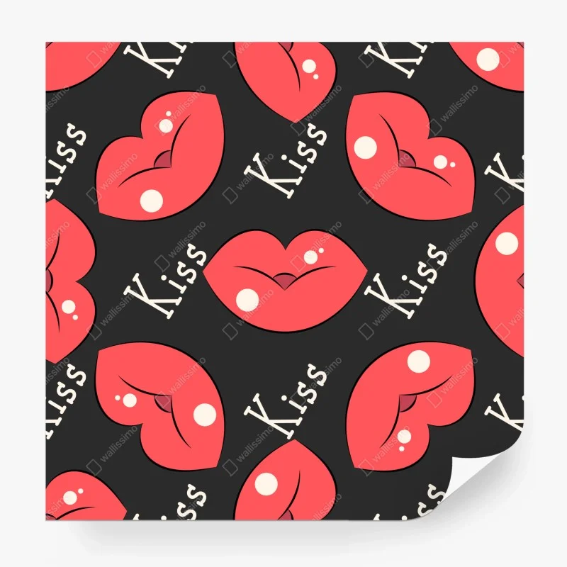 Wall mural playful pink lips pattern