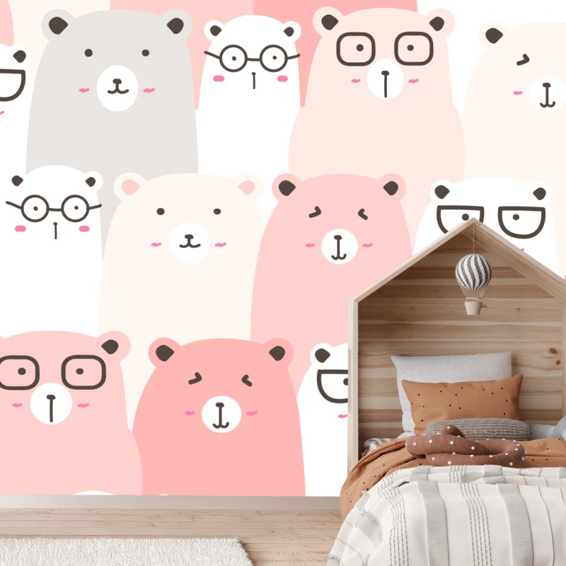 Wall mural pastel bear pattern nursery art