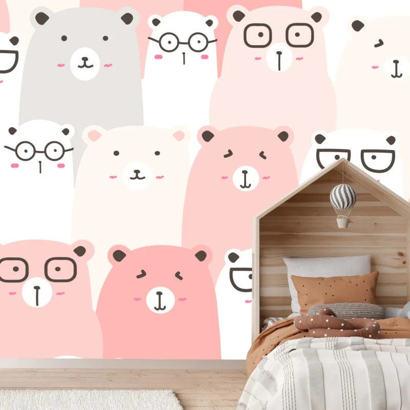 Wall mural pastel bear pattern nursery art