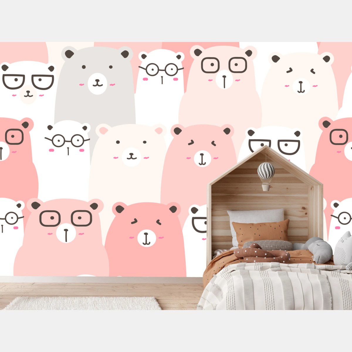 Wall mural pastel bear pattern nursery art • Wallissimo®