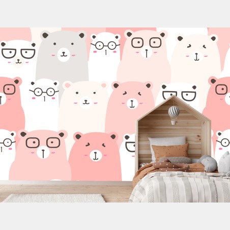 Wall mural pastel bear pattern nursery art • Wallissimo®