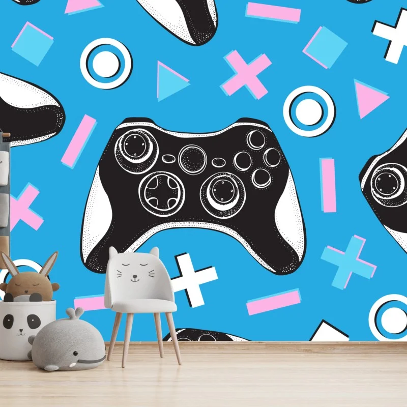 Wall mural playful game controller pattern