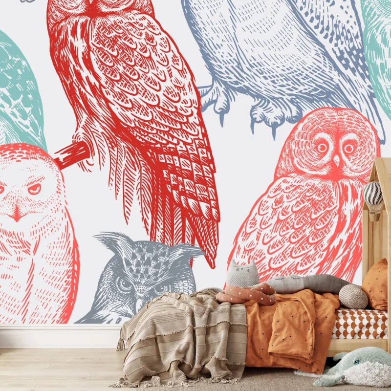 Wall mural whimsical colorful owl pattern