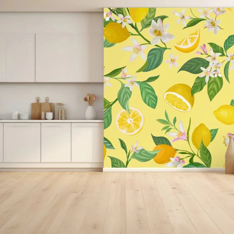 Wall mural lemon blossom botanical pattern
