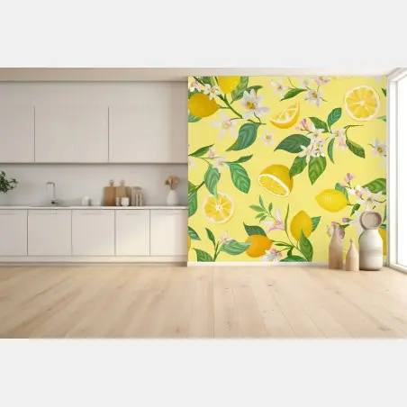 Wall mural lemon blossom botanical pattern • Wallissimo®