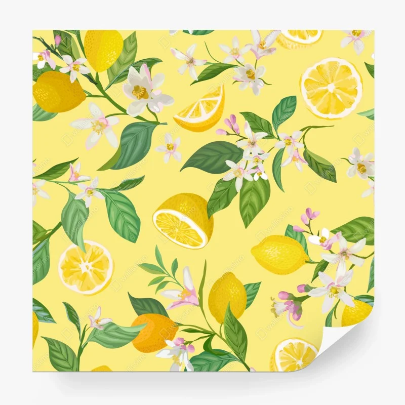 Wall mural lemon blossom botanical pattern