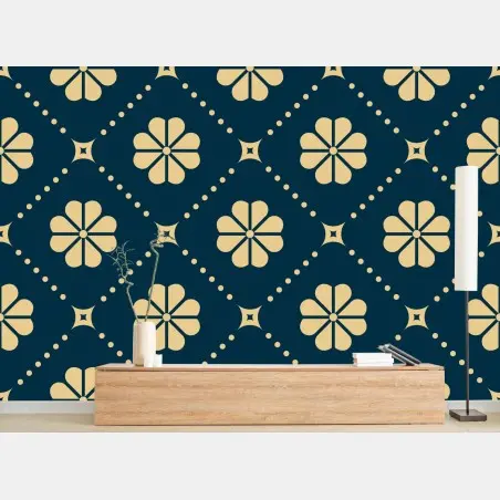 Wall mural teal and beige floral geometric pattern • Wallissimo®
