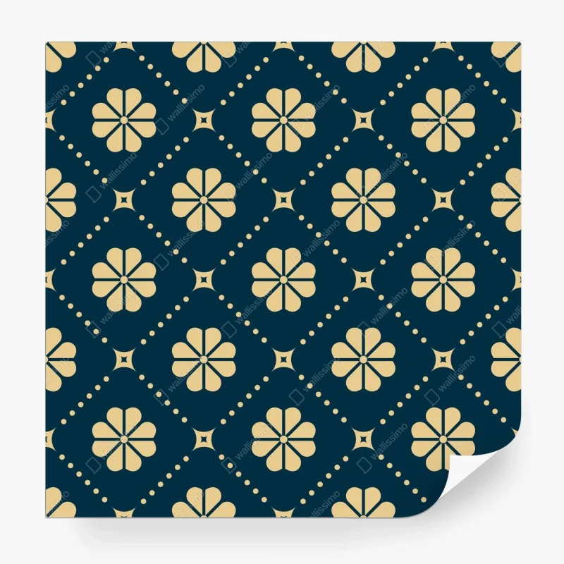 Wall mural teal and beige floral geometric pattern