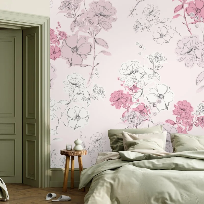 Wall mural soft pink floral pattern