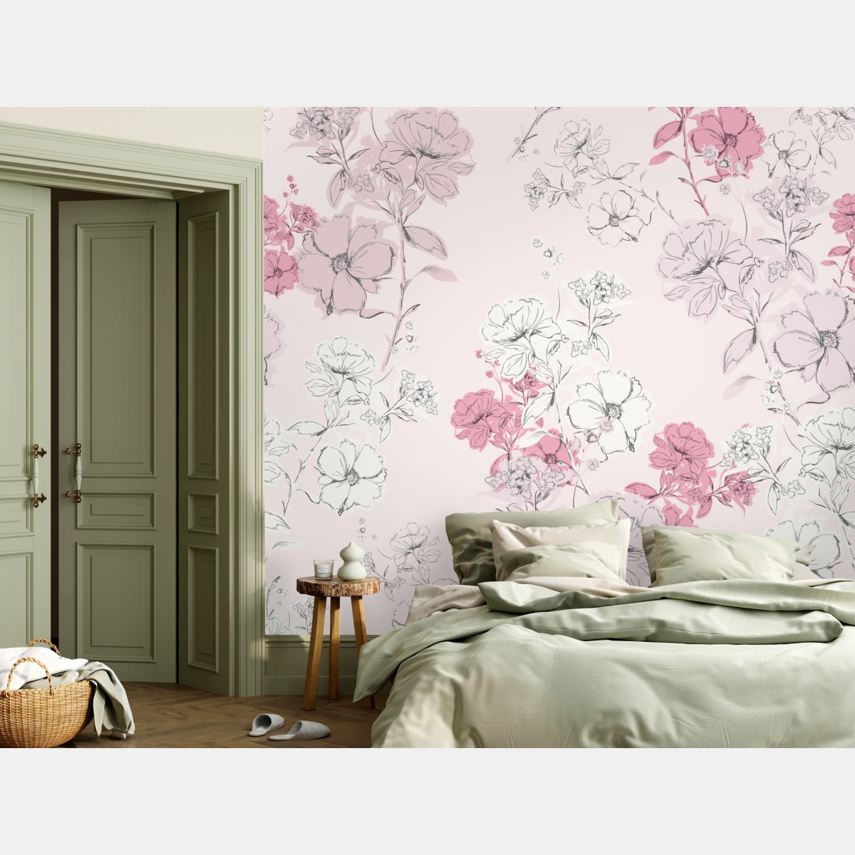 Wall mural soft pink floral pattern • Wallissimo®