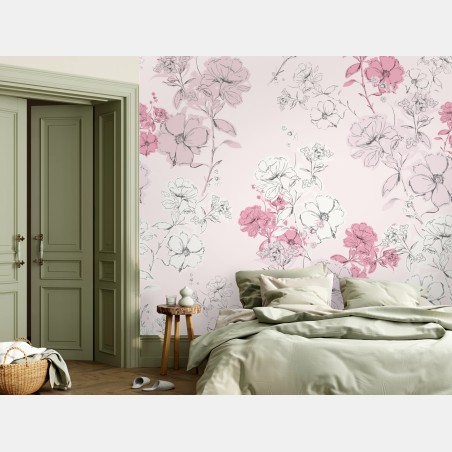 Wall mural soft pink floral pattern • Wallissimo®