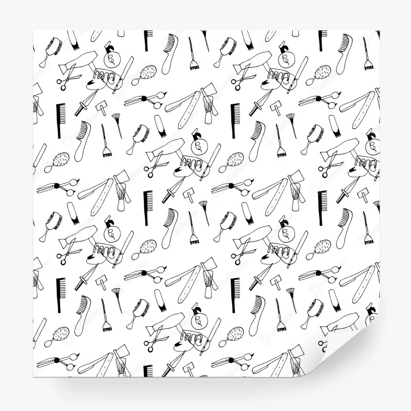 Wall mural hand-drawn barber tools pattern