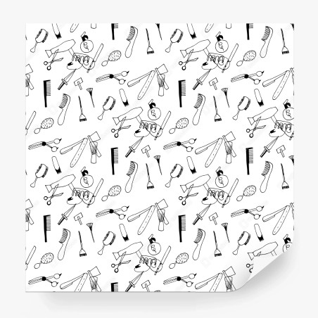 Wall mural hand-drawn barber tools pattern • Wallissimo®