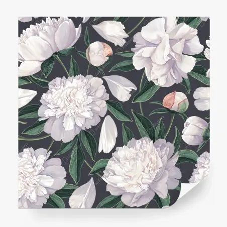 Wall mural white peony floral pattern on charcoal background • Wallissimo®