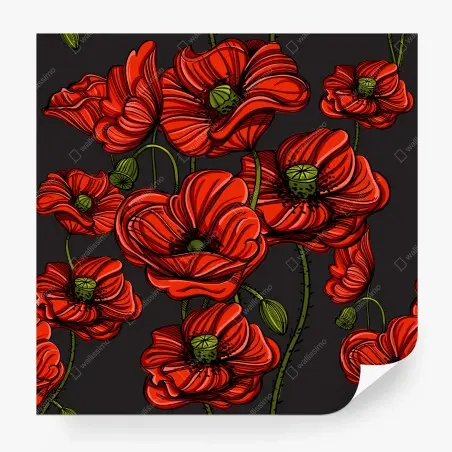 Wall mural vibrant red poppy floral illustration • Wallissimo®