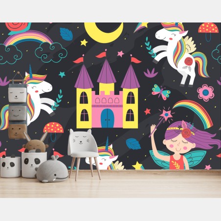 Wall mural magical unicorn fairyland pattern • Wallissimo®