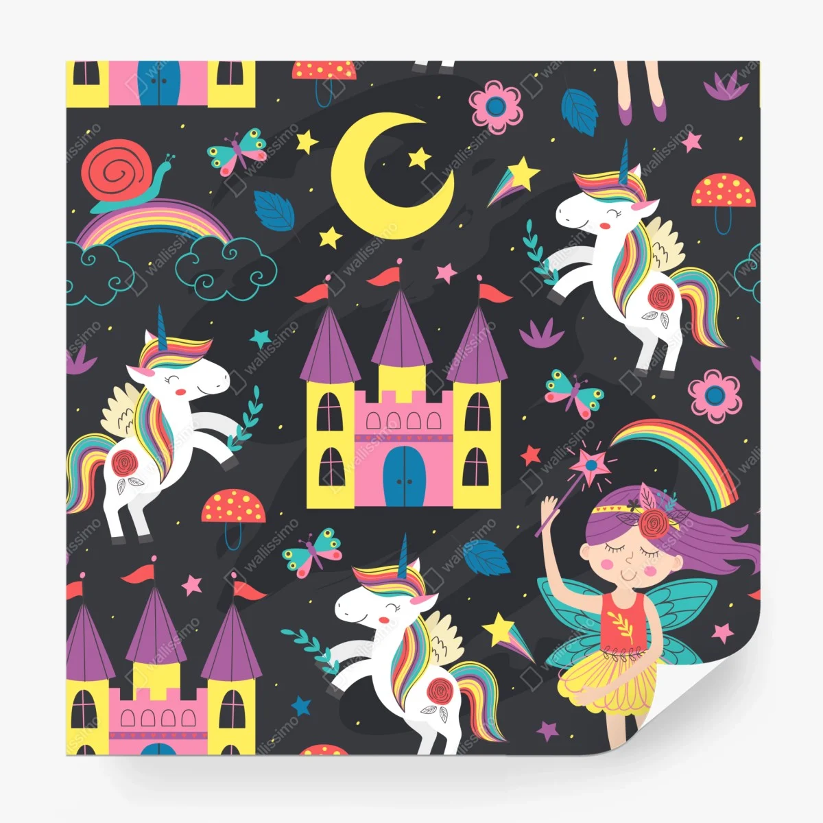 Wall mural magical unicorn fairyland pattern ⁕ Wallissimo® Wall mural magical unicorn fairyland pattern ⁕ Wallissimo®