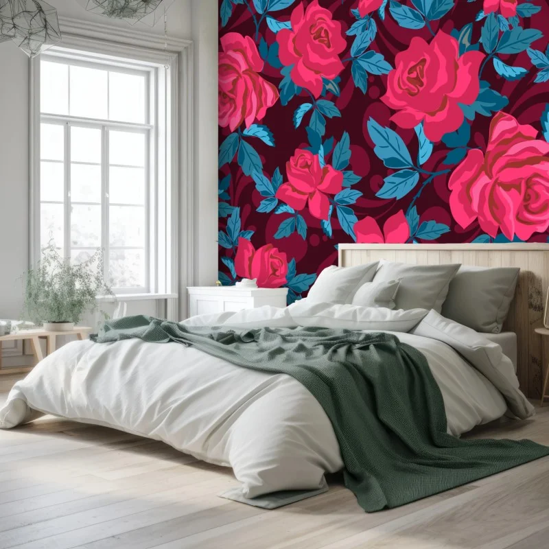 Wall mural vintage pink rose floral pattern