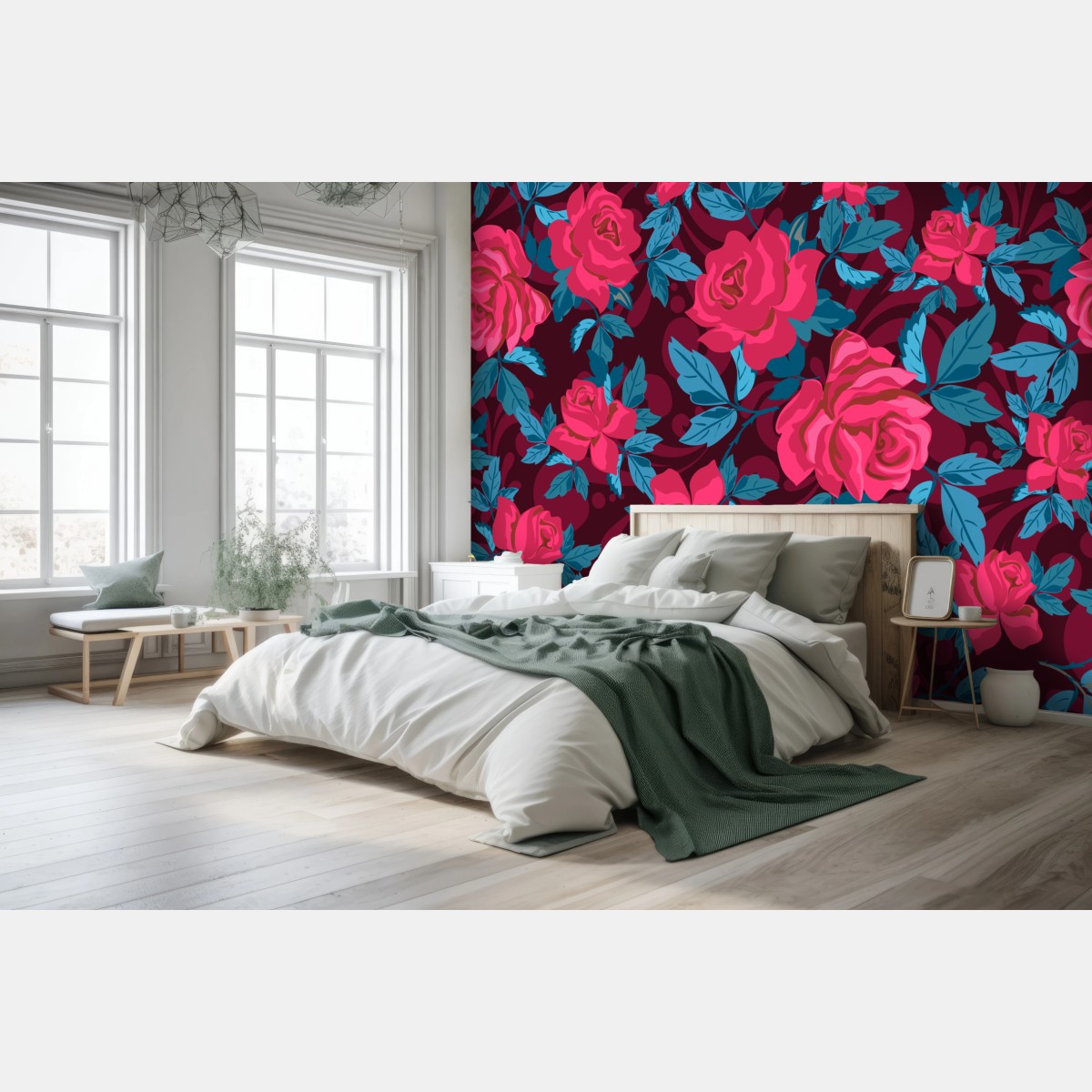 Wall mural vintage pink rose floral pattern • Wallissimo®