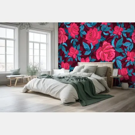 Wall mural vintage pink rose floral pattern • Wallissimo®