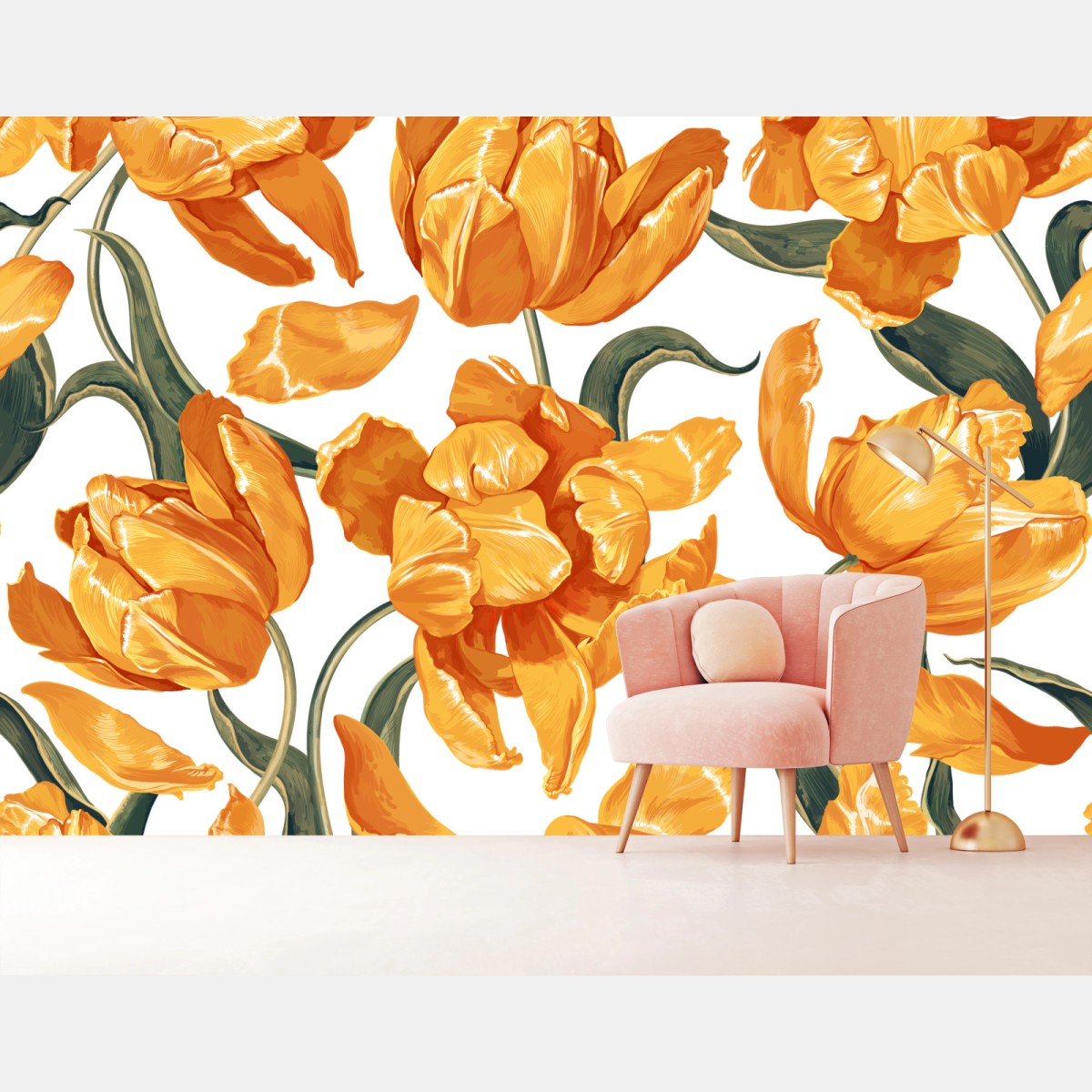 Wall mural vibrant orange tulip pattern • Wallissimo®
