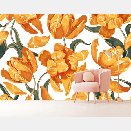 Wall mural vibrant orange tulip pattern • Wallissimo®
