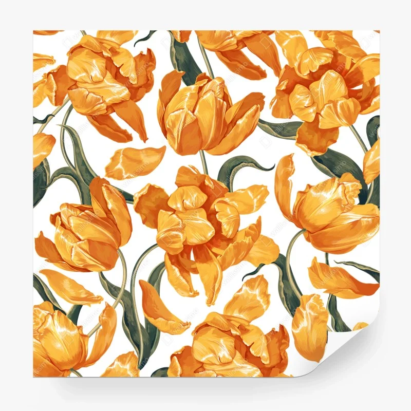Wall mural vibrant orange tulip pattern