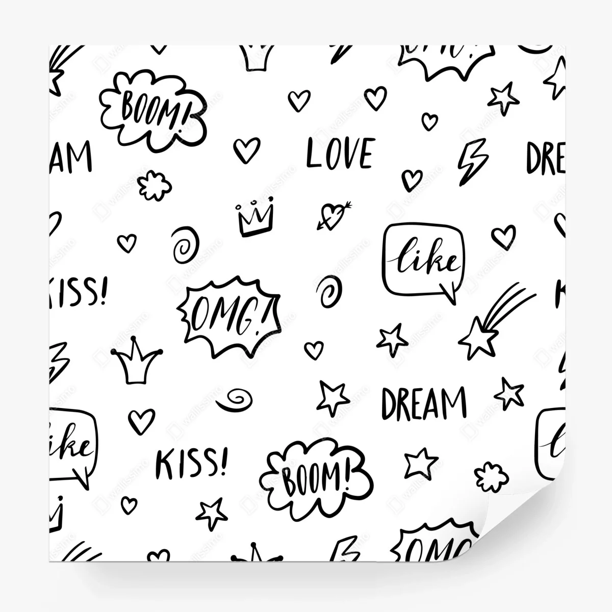 Wall mural playful doodle pattern with hearts and stars ⁕ Wallissimo® Wall mural playful doodle pattern with hearts and stars ⁕ Wallissimo®