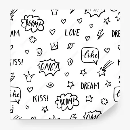 Wall mural playful doodle pattern with hearts and stars • Wallissimo®