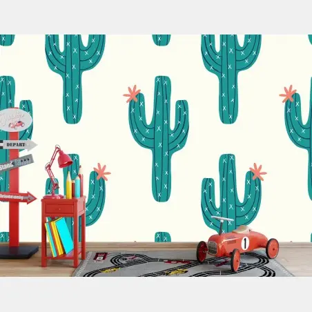 Wall mural playful turquoise cactus pattern • Wallissimo®