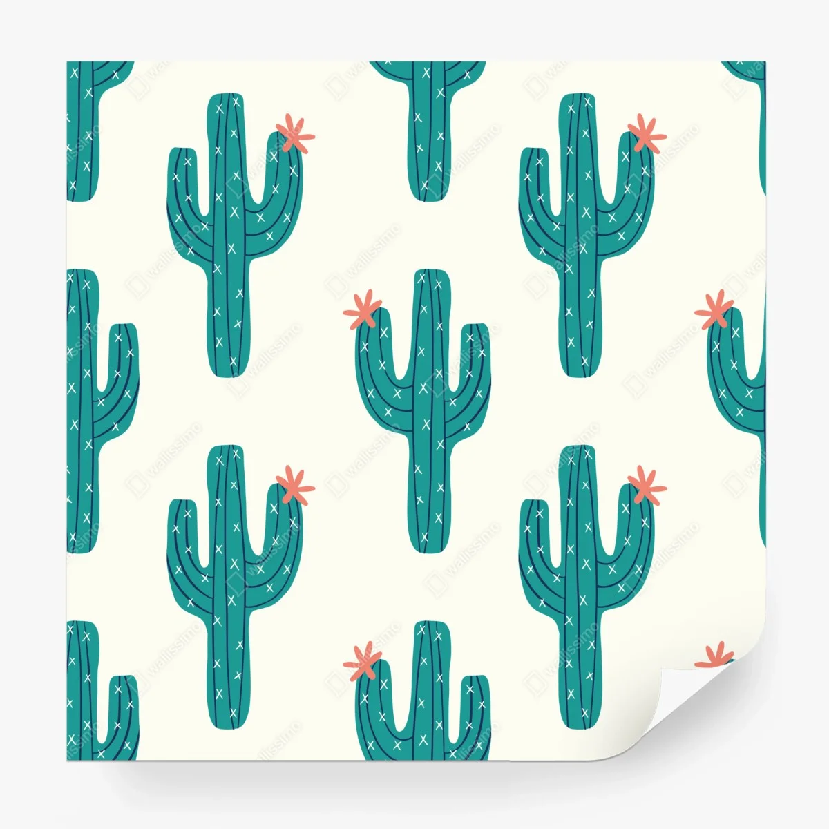 Wall mural playful turquoise cactus pattern • Wallissimo®
