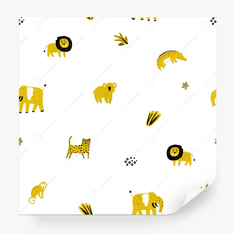 Wall mural playful yellow safari animals pattern