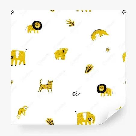 Wall mural playful yellow safari animals pattern • Wallissimo®