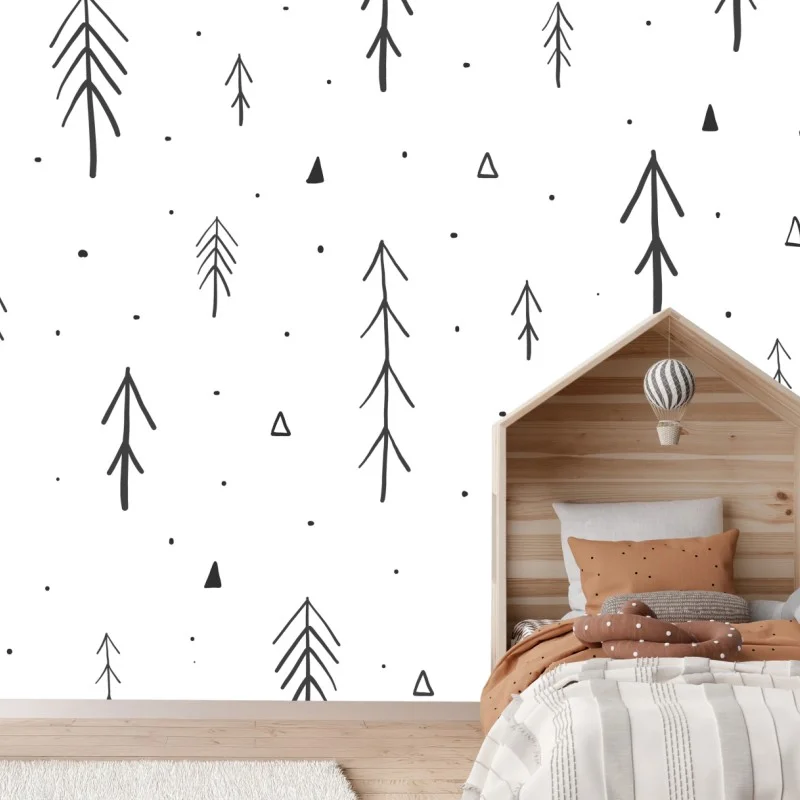 Wall mural minimalist hand-drawn tree pattern