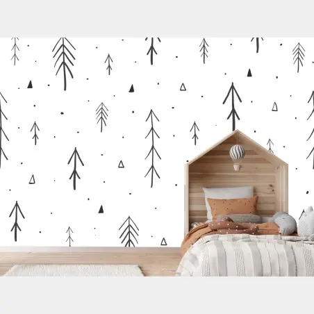 Wall mural minimalist hand-drawn tree pattern • Wallissimo®