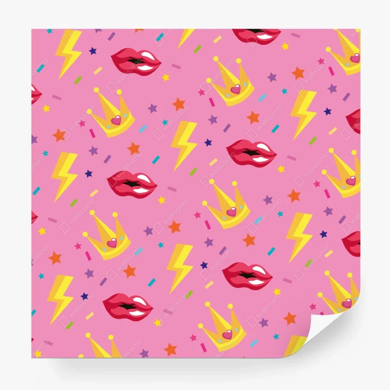 Wall mural playful princess pattern with crowns and lips
