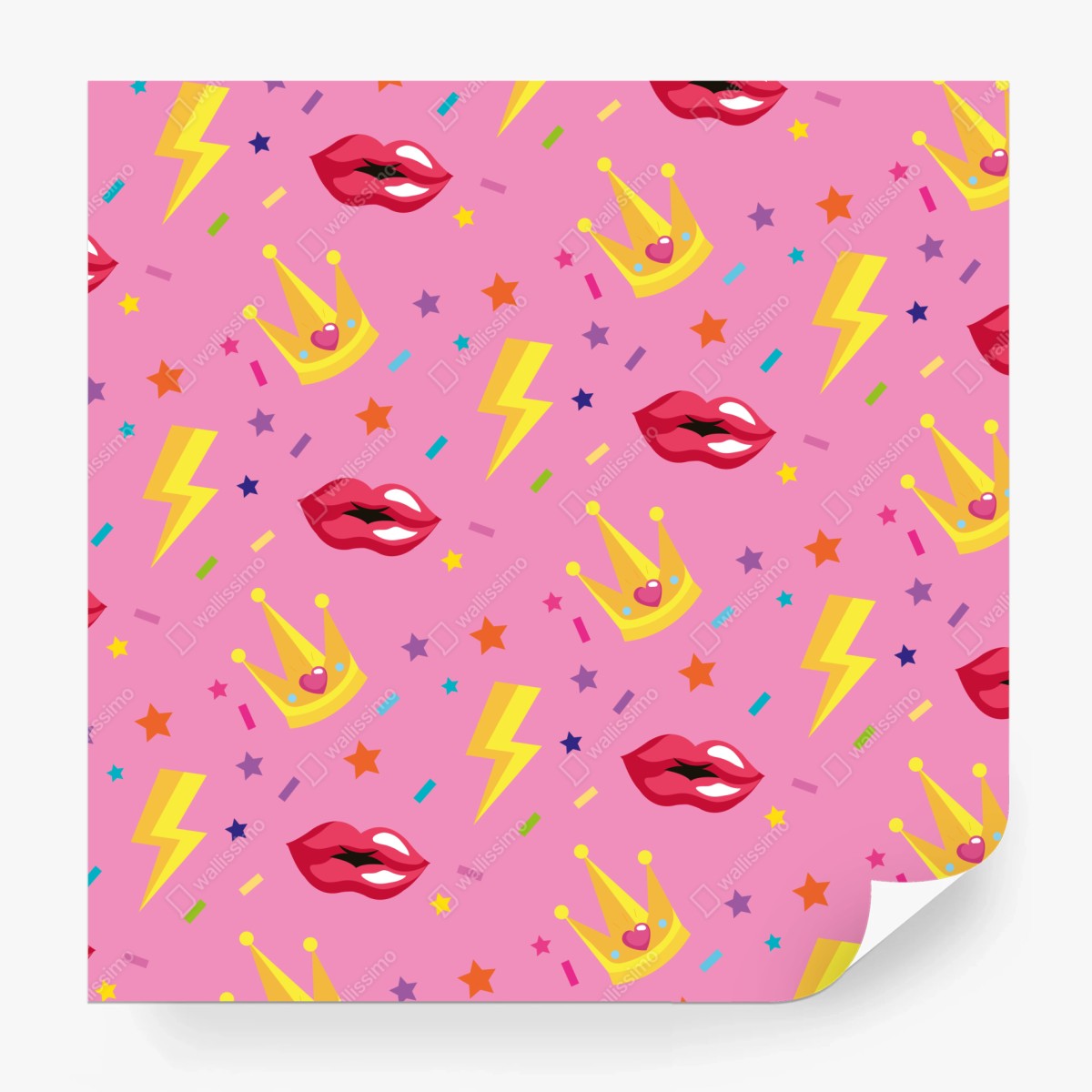 Wall mural playful princess pattern with crowns and lips • Wallissimo®