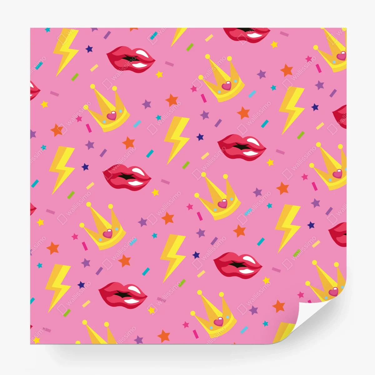 Wall mural playful princess pattern with crowns and lips ⁕ Wallissimo®
