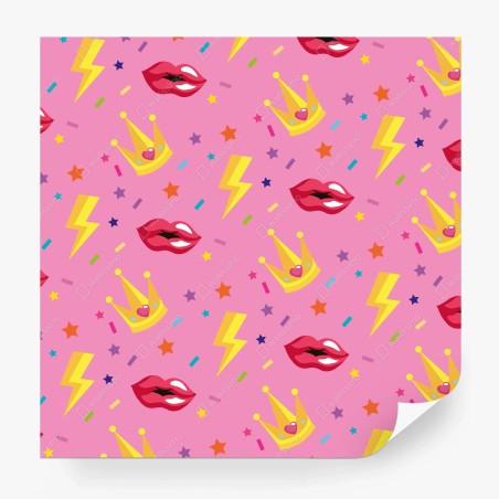 Wall mural playful princess pattern with crowns and lips • Wallissimo®