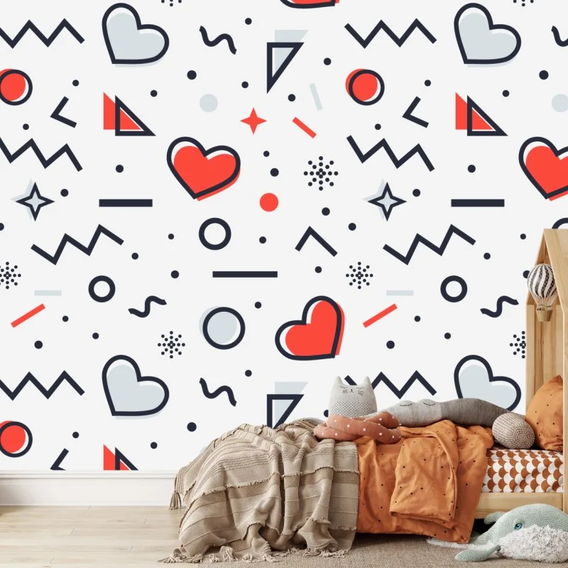 Wall mural playful heart pattern on white background