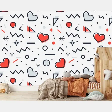 Wall mural playful heart pattern on white background • Wallissimo®