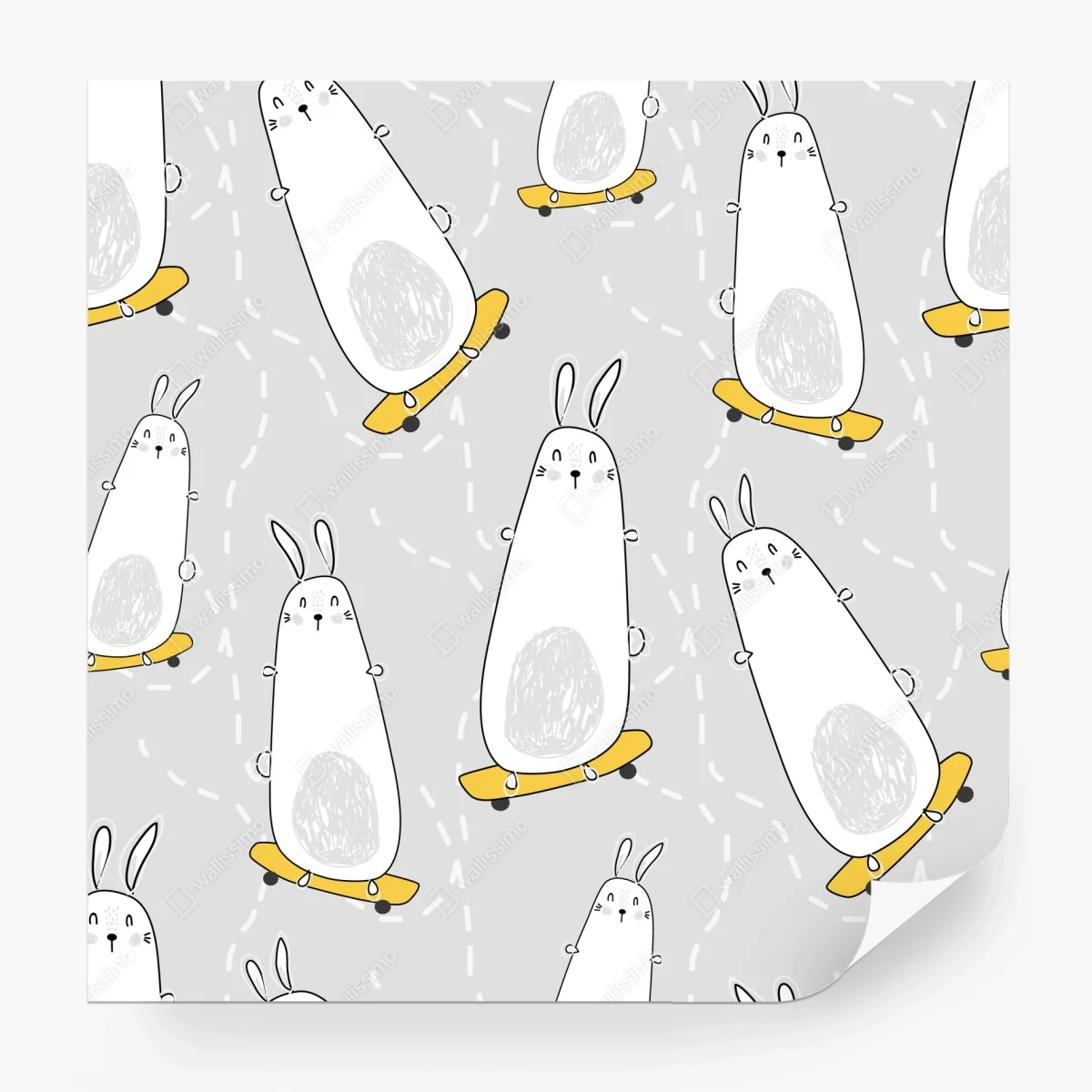 Wall mural playful skateboarding bunnies pattern • Wallissimo®