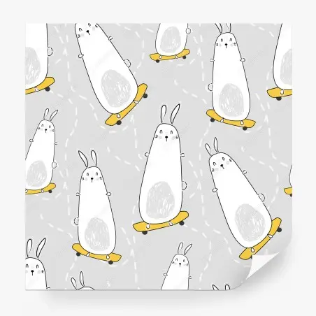 Wall mural playful skateboarding bunnies pattern • Wallissimo®