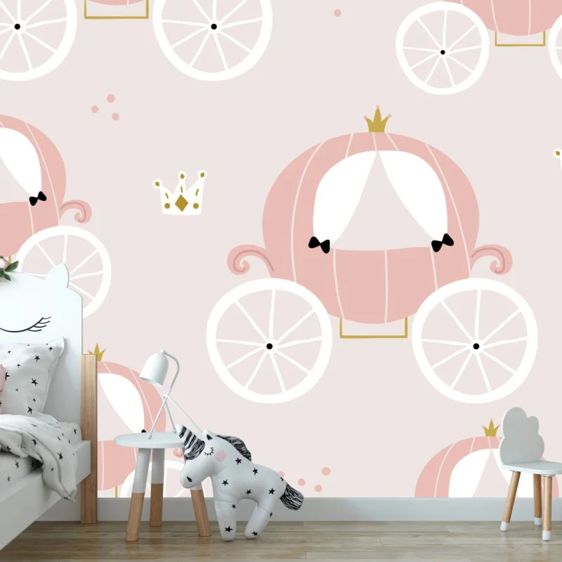 Wall mural pink princess carriage pattern