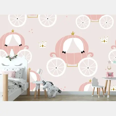 Wall mural pink princess carriage pattern • Wallissimo®