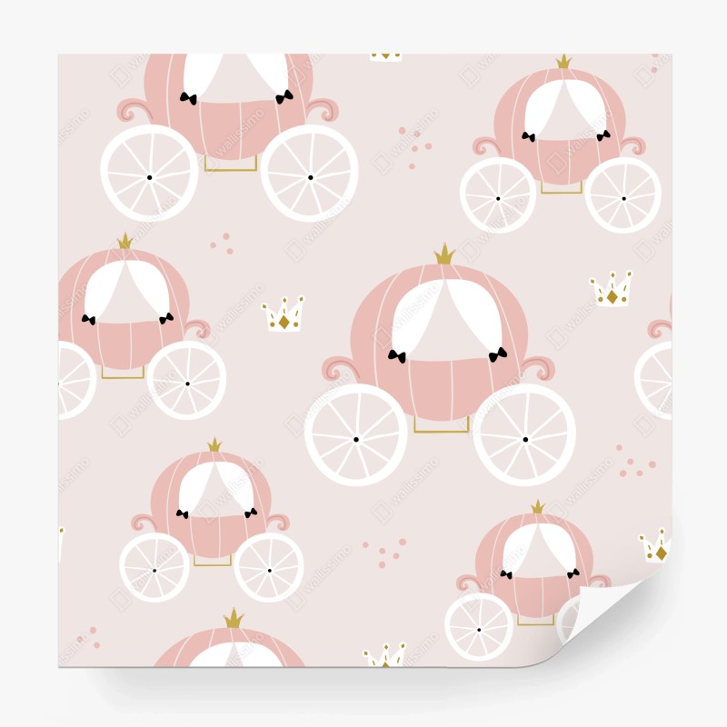 Wall mural pink princess carriage pattern
